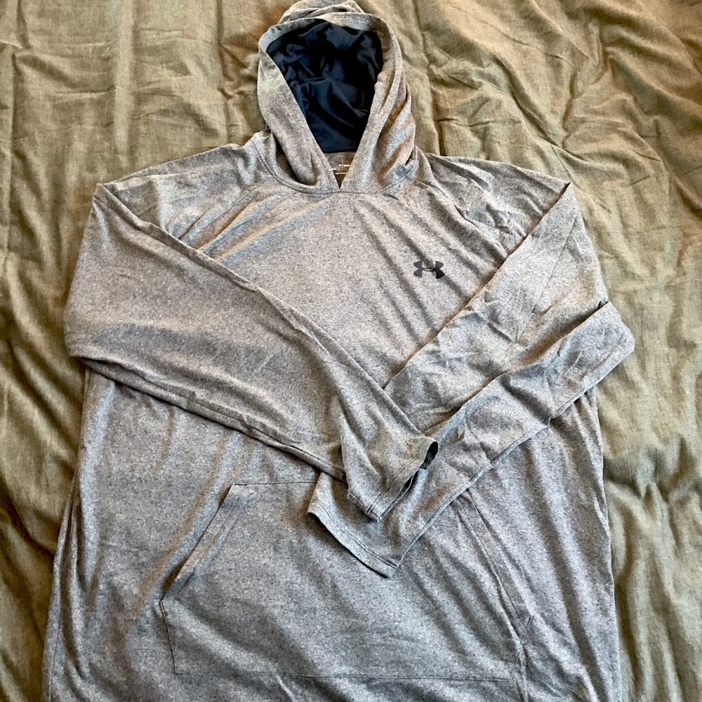 Under Armour XXL men’s heat gear light weight hoodie. Bluish Gray with navy hood